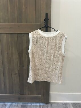 SHEIN Cream Crochet-Front Sleeveless Tank